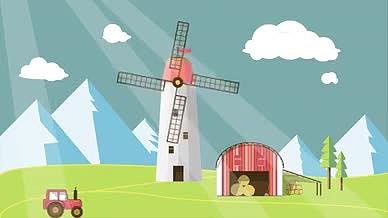 农场拖拉机风车动画视频的预览图